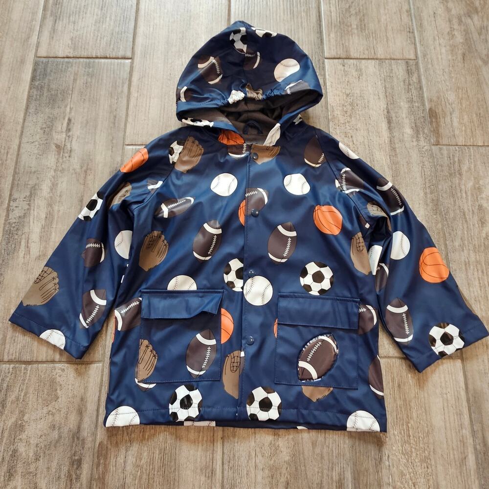 Foxfire Kids Rain Jacket Hooded Sports Print‎ Waterproof Outerwear Boys Size 5